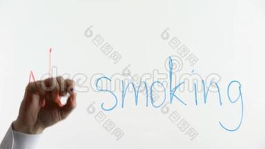 <strong>禁止</strong>在玻璃上写吸烟短语，<strong>禁止</strong>在公共场所吸烟